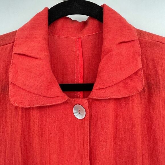 Fridaze Orange Linen Redefined 3/4 Sleeve Button Up Shirt Jacket Small - Picture 2 of 8